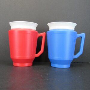 Vintage 1994 Thermo-Insulated PDM 94 Plastic Handle Mugs w/Insert Lot of 2